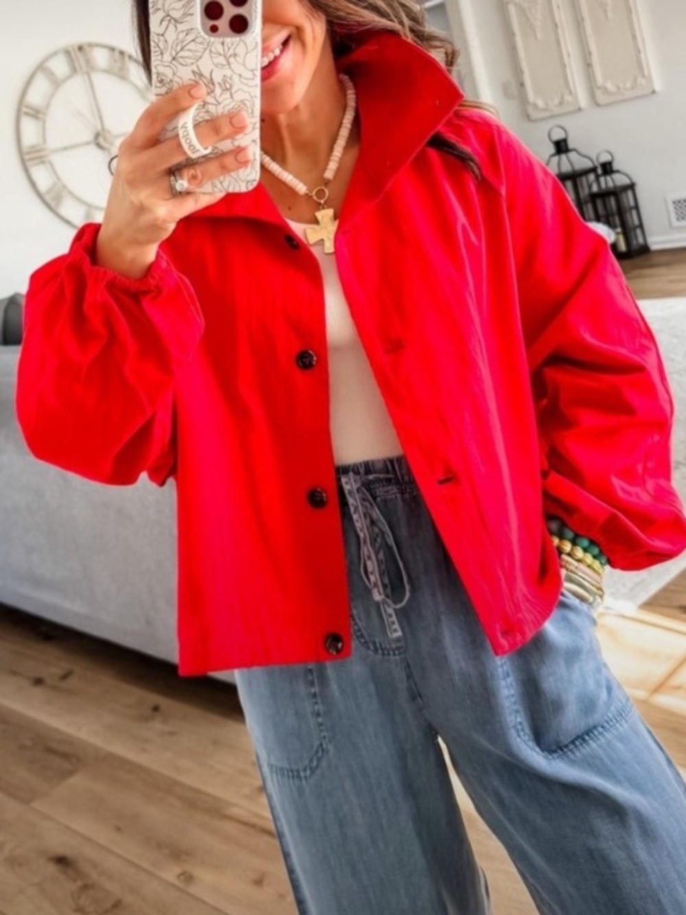Bright Red Women's Lightweight Button Jacket🌻